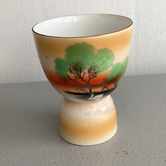 Vintage Asian Sunset Egg Cup Ombré Hand Painted Porcelain - Picture 10 of 10